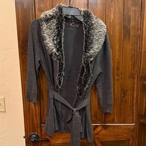 The Limited Charcoal Cardigan with Faux Fur Trim